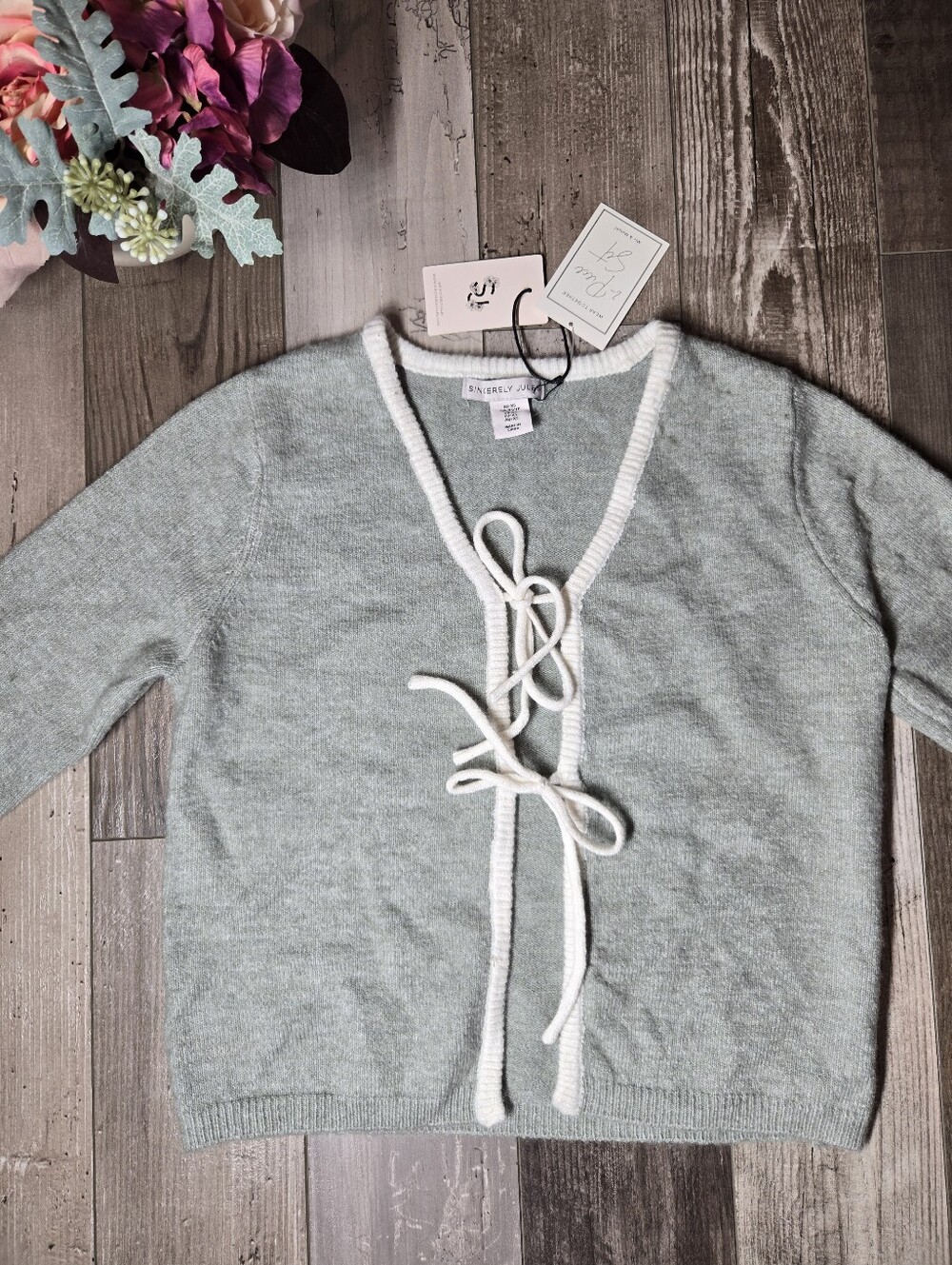 NWT Sincerely Jules Gray Knit Tie-Front Cardigan Top – Extra Small - Picture 14 of 16